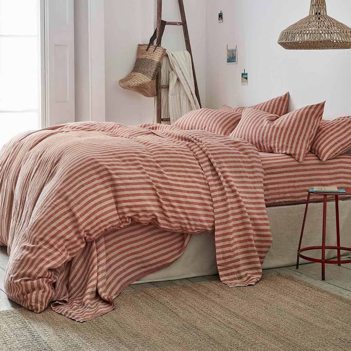 Piglet in Bed USA - Wholesale Duvet Cover - Sandstone Red Pembroke Stripe Linen Blend Duvet Cover