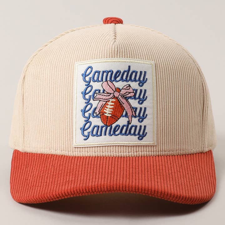 Fashion City - Wholesale Trucker Hat - Unisex - Gameday Football Bow Patch Corduroy Trucker Hat9