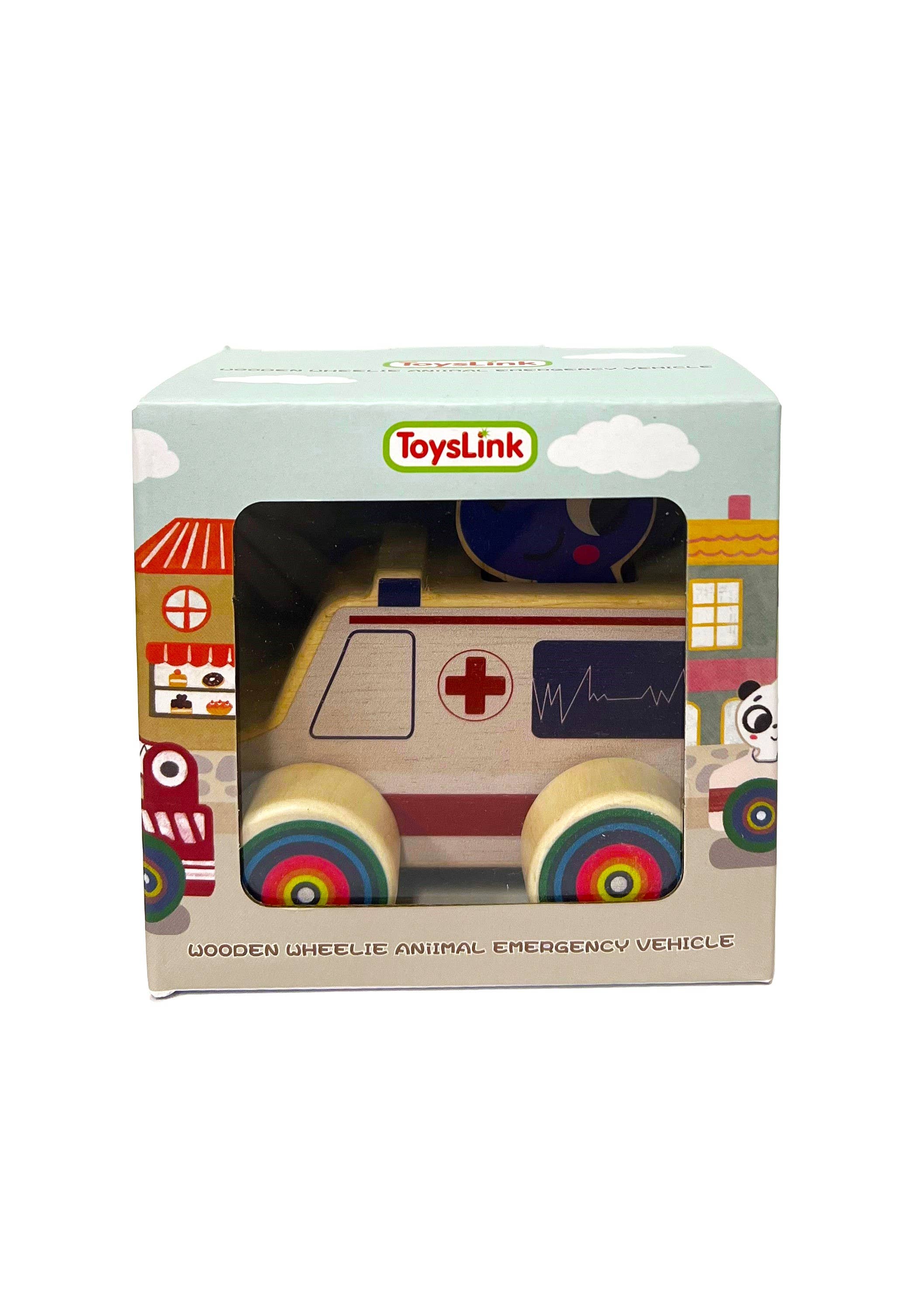 ToysLink - Wholesale Wood Toy - Kids - Wooden Mini Wheelie Emergency Vehicles with Animals4