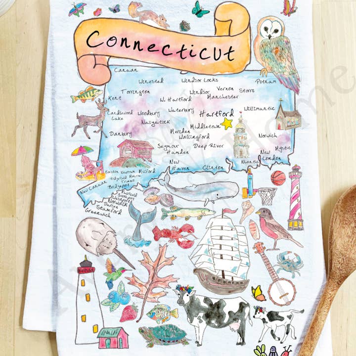 Connecticut State Map Tea Towel for wholesale by Avery's Home