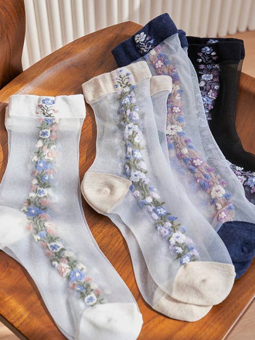 K-Wonderland – Meias - Mulher por atacado – Meias Vintage Flower Sheer6