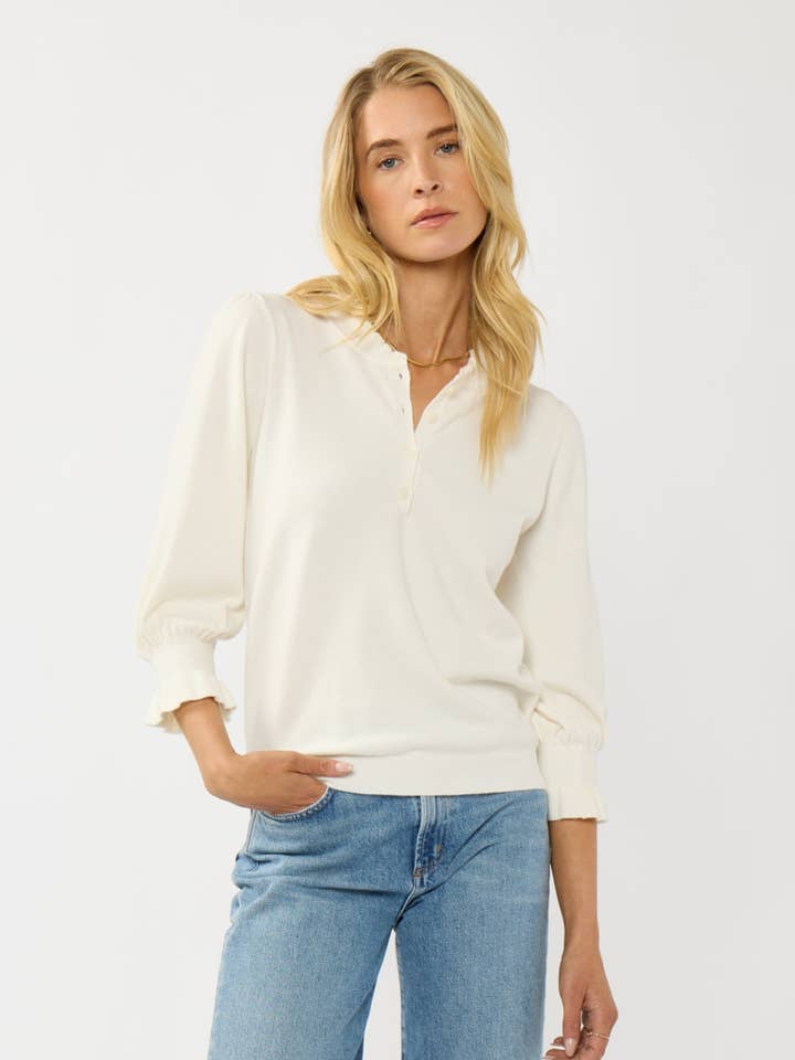 3/4 Sleeve Half Button Sweater Top for wholesale by Lovestitch
