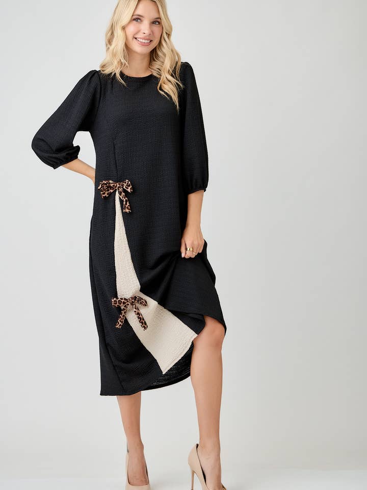 Celeste Clothing - Wholesale Dress - Women's - WOMEN'S MODEST SIDE BOW DRESS WITH PUFF SLEEVES AND POCKETS20