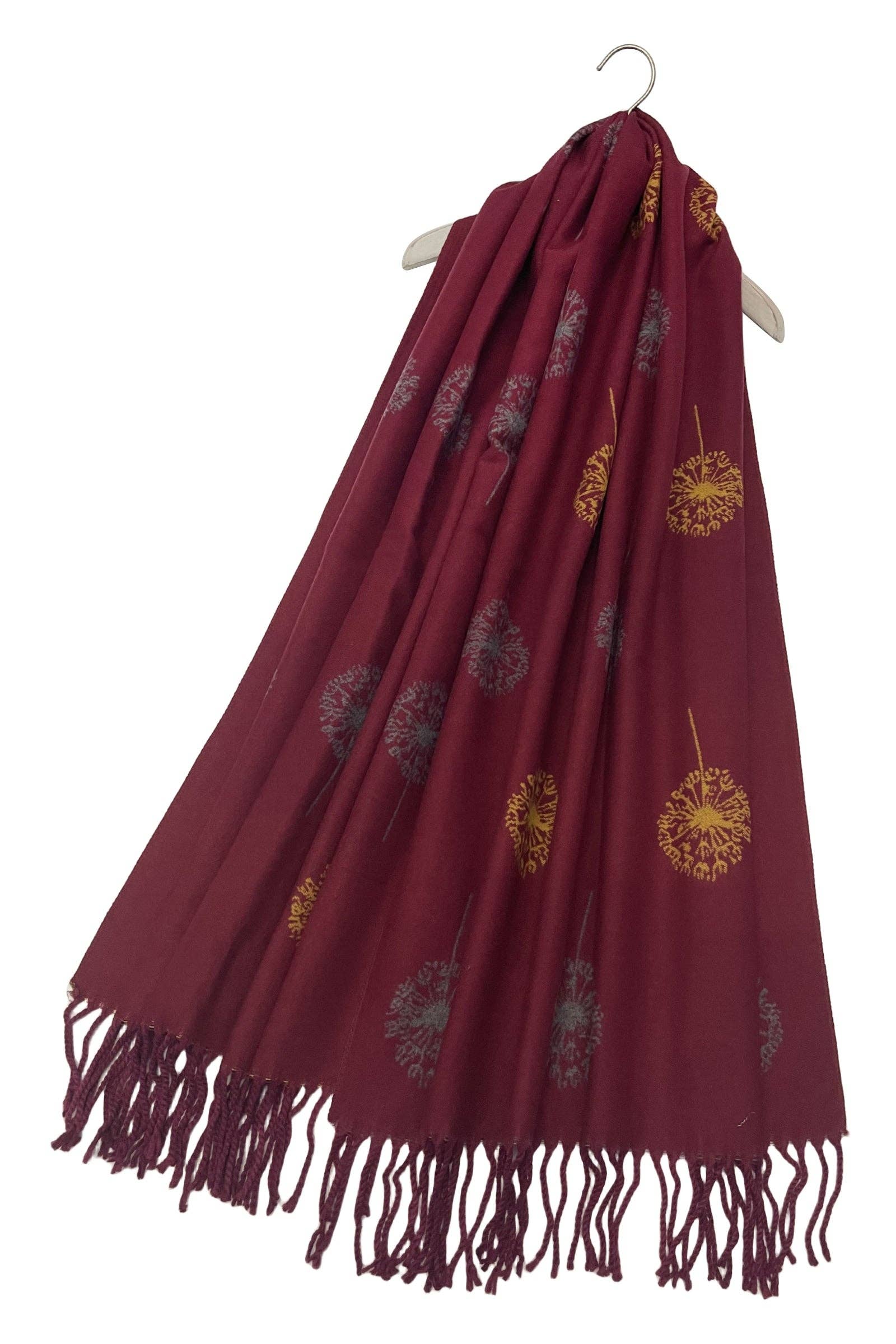 Fashion Scarf World – wholesale Scarf – Women's – Dandelion Print With Reversible Stripe Tassel Scarf2