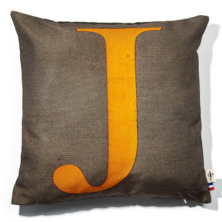 Alphabet letter J cushion cover for wholesale by Maron Bouillie