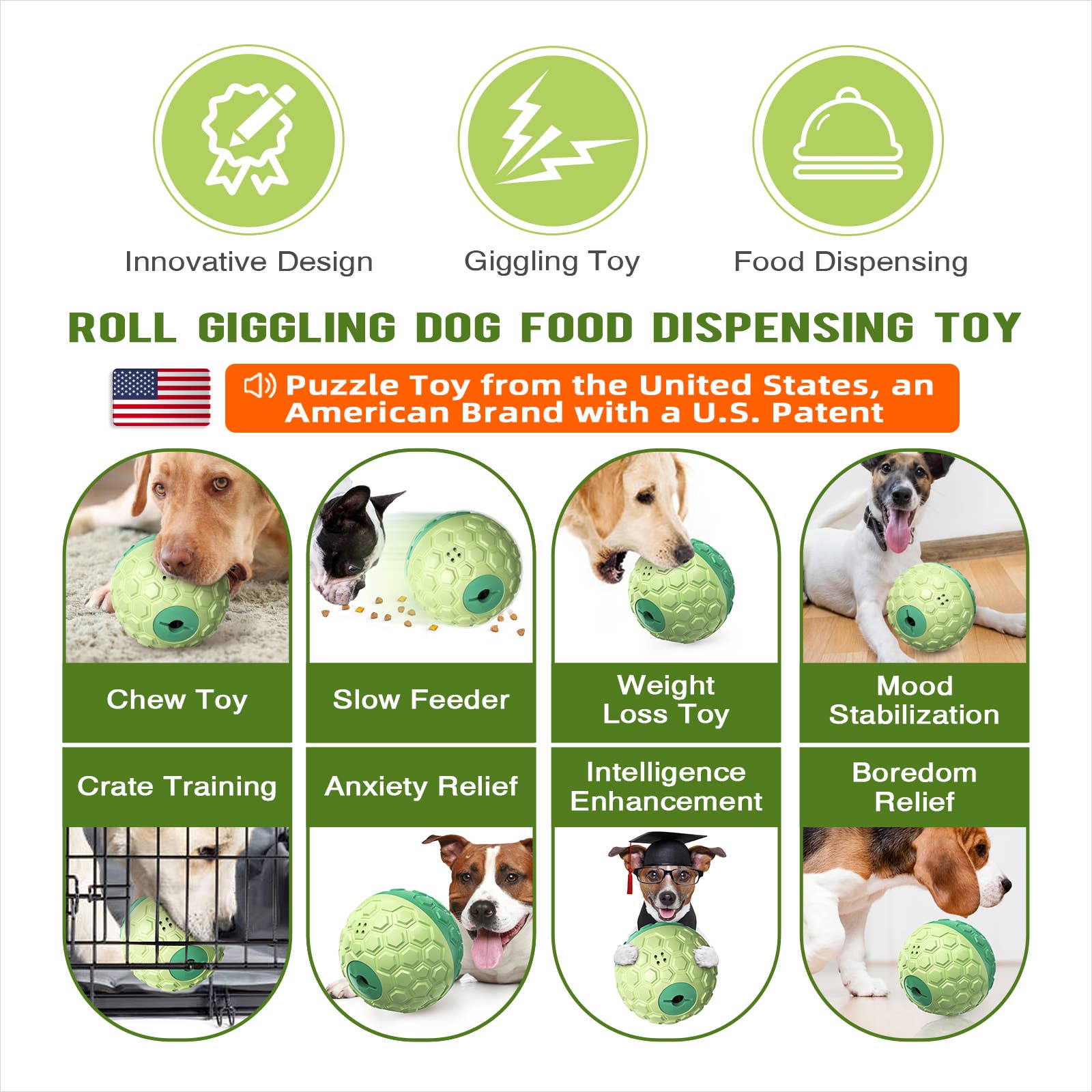 Green KADTC DOG WOBBLE GIGGLE TREAT BALL for wholesale on Faire1