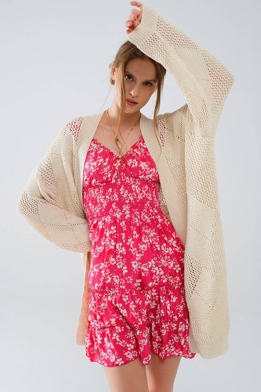 Beige Draped Cardigan With Crochet Design for wholesale on Faire2