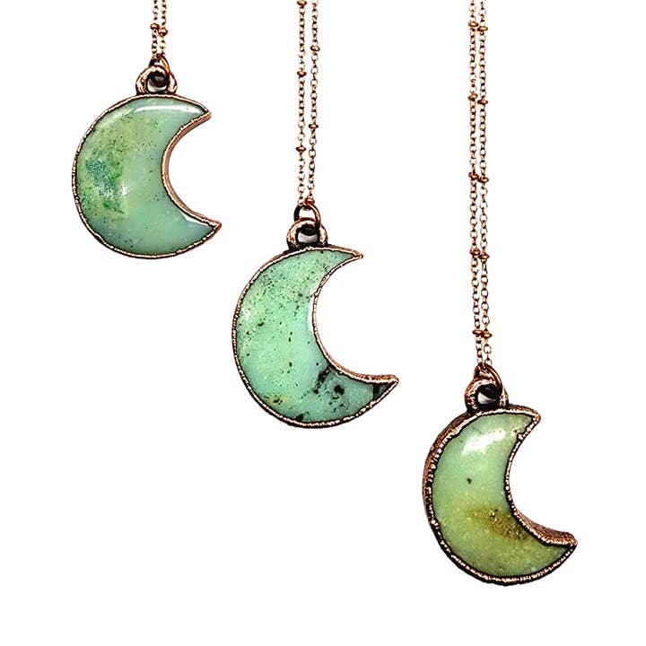 Apple Green Chrysoprase Crescent Moon Necklace for wholesale by MergingMetals
