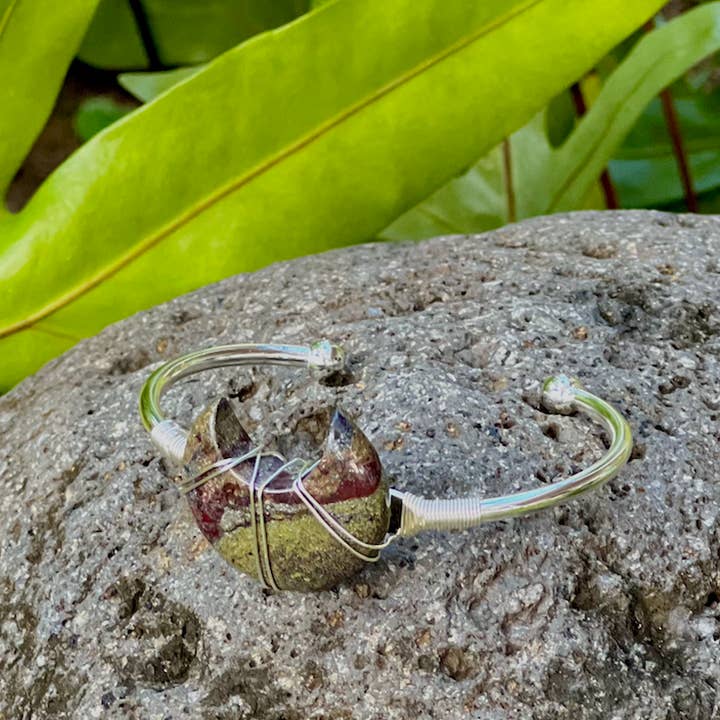 Dragon Blood Moon Gemstone Silver Bangle Cuff Bracelet for wholesale by Moon Child