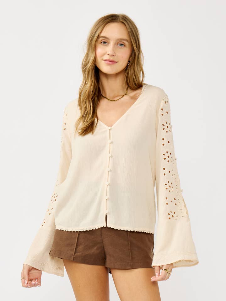 Floral Embroidered V-Neck Top for wholesale by Lovestitch