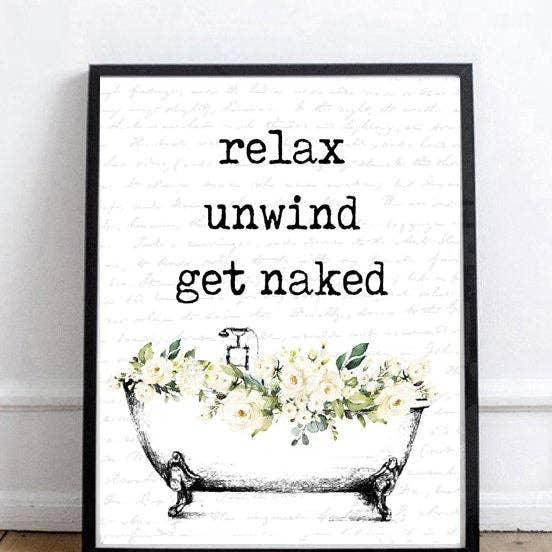 Relax Unwind Get Naked Floral Pied de griffe Blanc pour la vente par Lettered & Lined