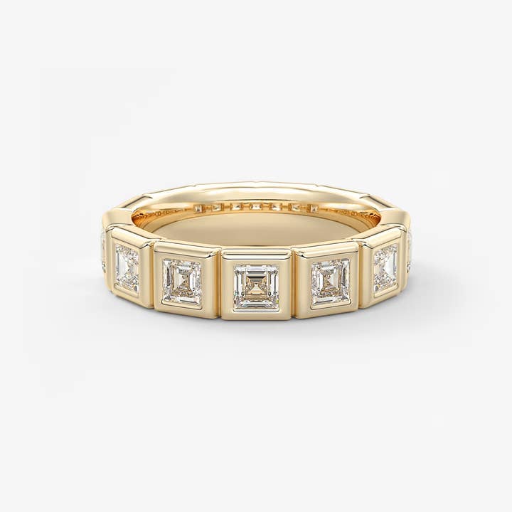 Gold Band with Square Bezel‑Set Lab‑Grown Diamonds in Modern Geometric Design for wholesale by Caratina
