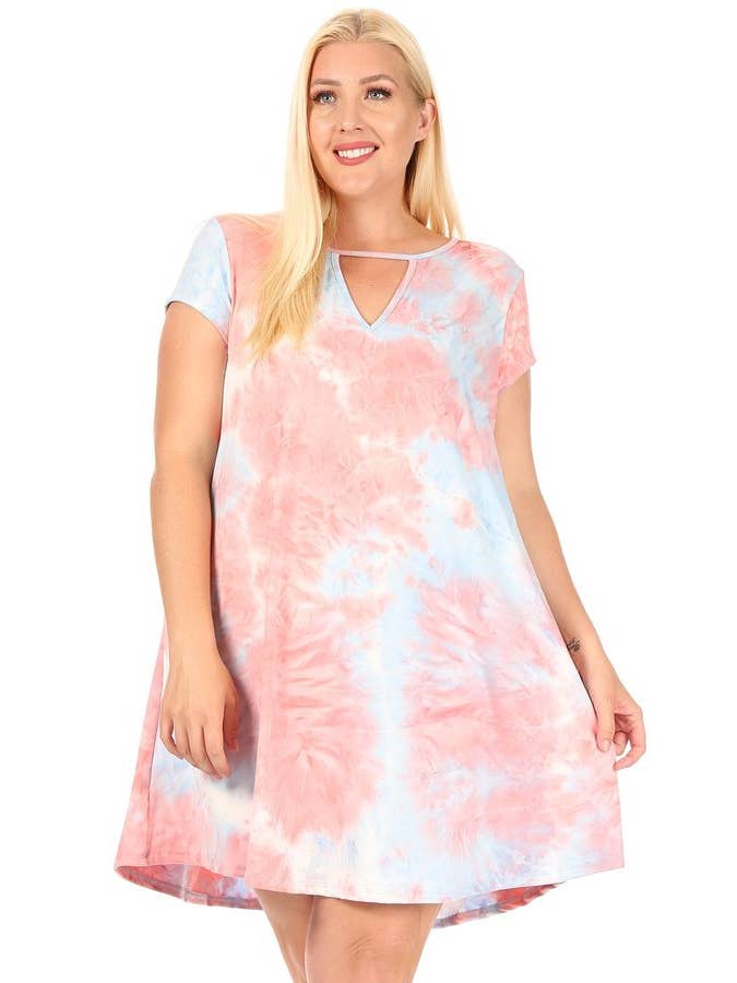 VIBE Apparel Co – wholesale Klänning - Dam – Plus slips färgämne nyckelhål sväng klänning11