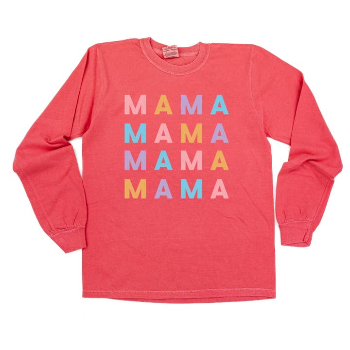 Little Mama Shirt Shop – wholesale T-shirts med screentryck – Dam – MAMA x4 - PASTELL DESIGN - LÅNGÄRMAD KOMFORTFÄRGAD T-SHIRT