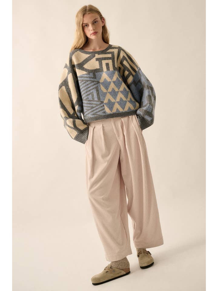 Promesa USA - Wholesale Knit Sweater - Women's - Colorblock Geometric Knit Dolman-Sleeve Sweater