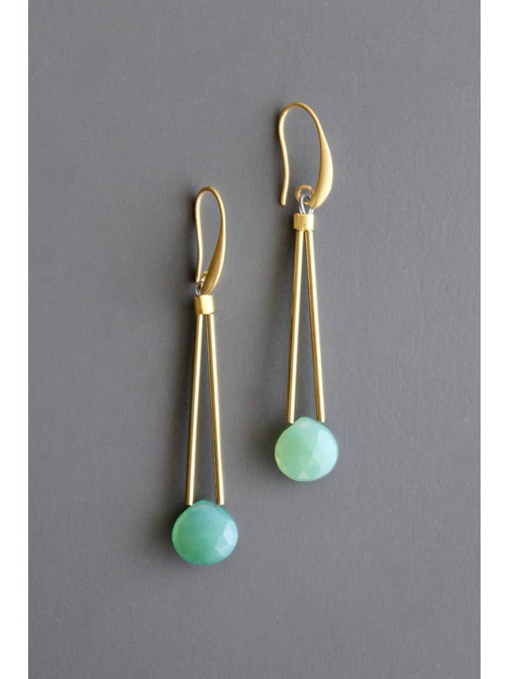 BKNE23 Green onyx geometric earrings for wholesale by David Aubrey Jewelry