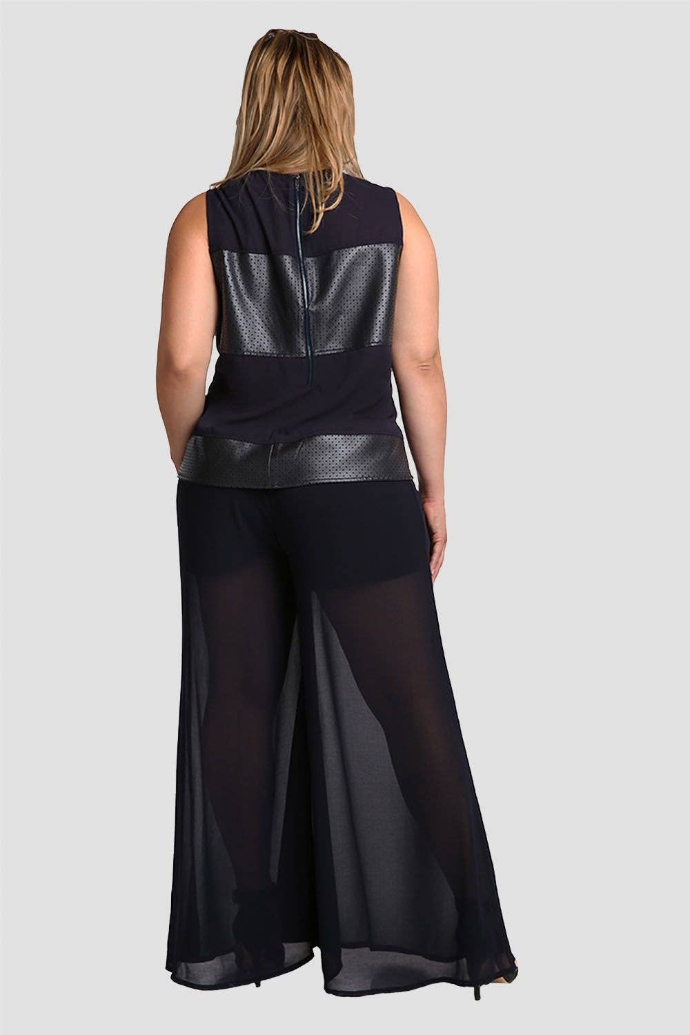 Standards & Practices - Wholesale Pants - Women's - Plus Size Modern Womens Navy Chiffon Elastic Palazzo Pants4