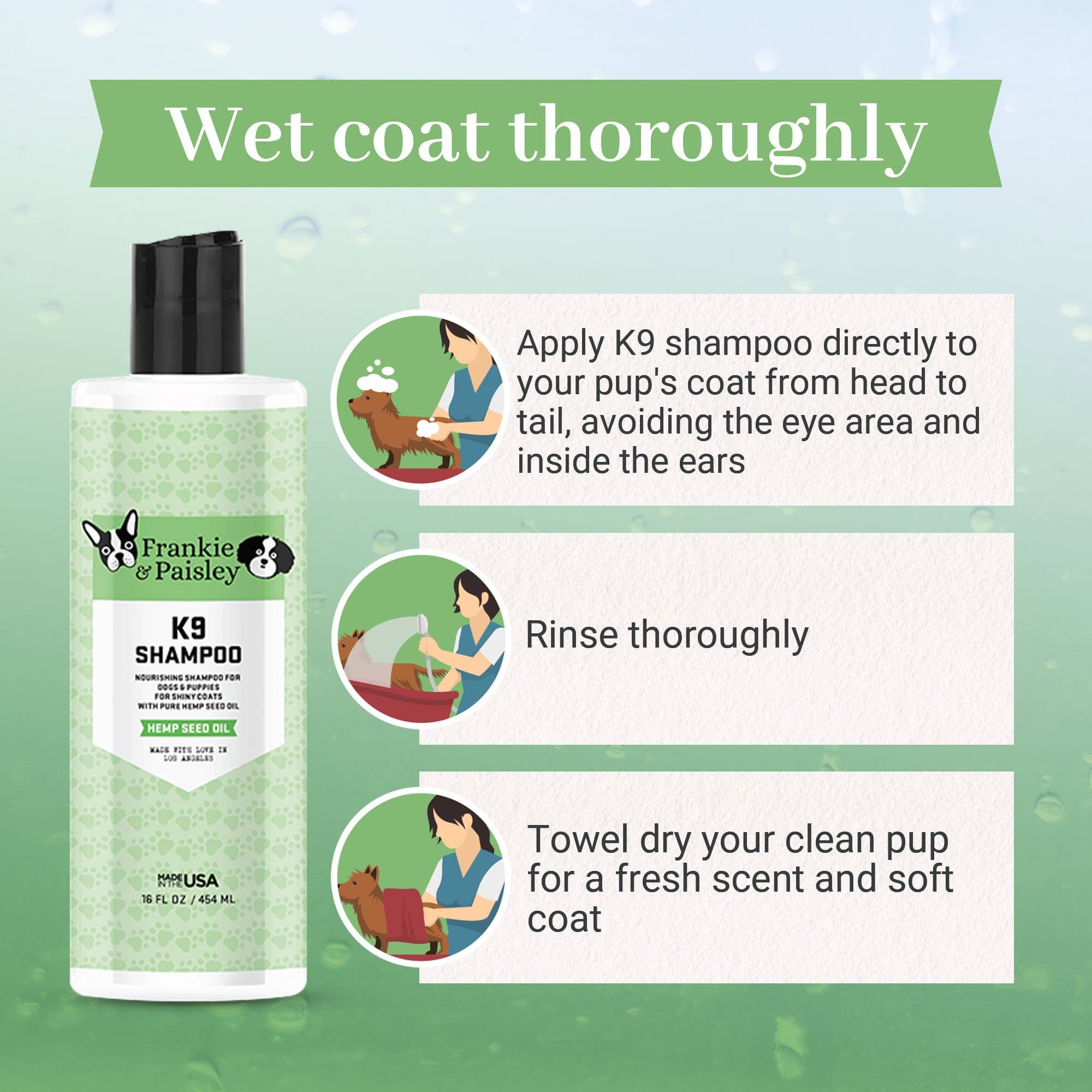 Frankie & Paisley Pet Products - Wholesale Pet Shampoo - Dog - K9 Shampoo with Hemp Seed Oil - Shampoo for Dogs - 16oz5