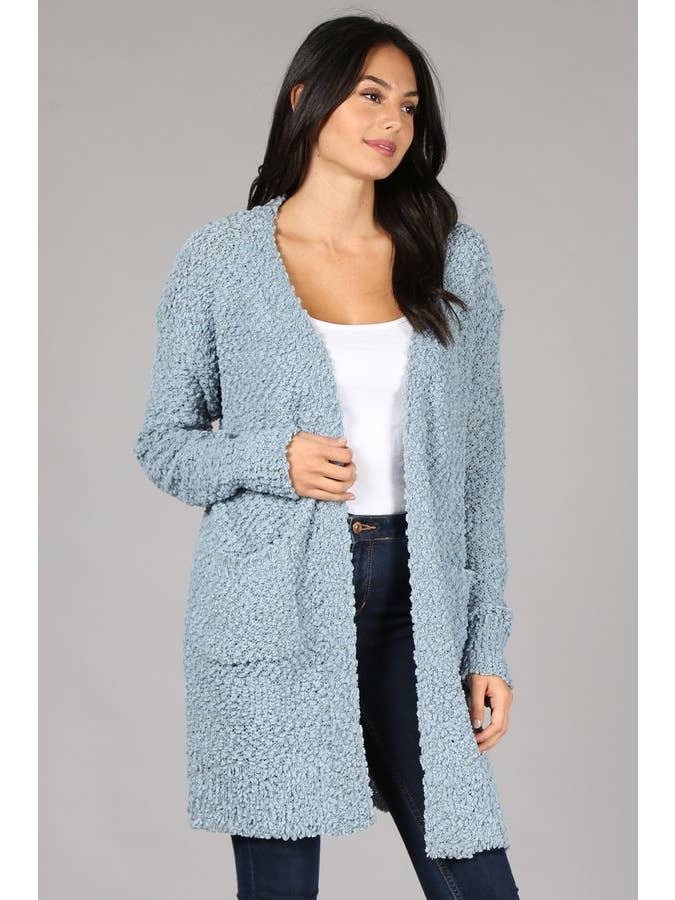 Oceanus Apparel – Großhandel Strickjacke – Damen – OUG80160 Cardigan-Pullover aus massivem Popcorn mit Verzierung7
