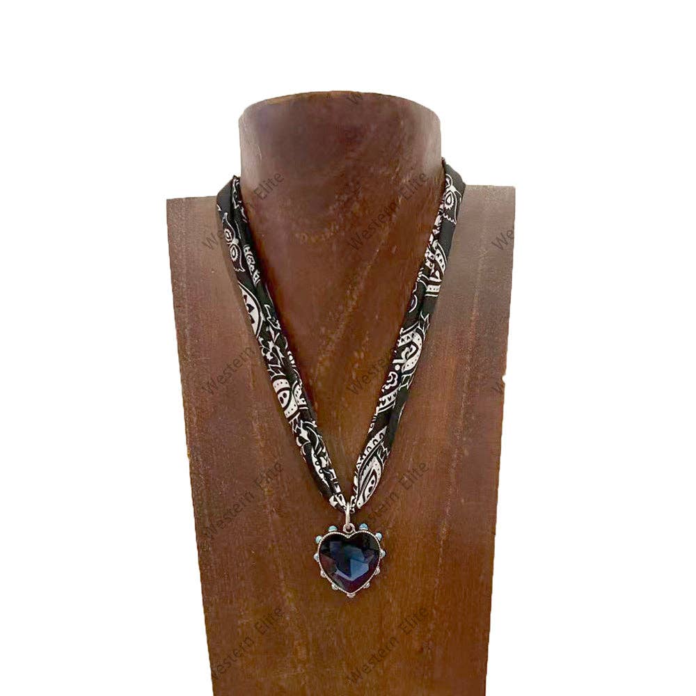 Western Elite Jewelry – wholesale Pendant/charm necklace – NKS251013-02-BEIGE-GOLD     16'' L print scarf Necklace with gold crystal heart Pendent1