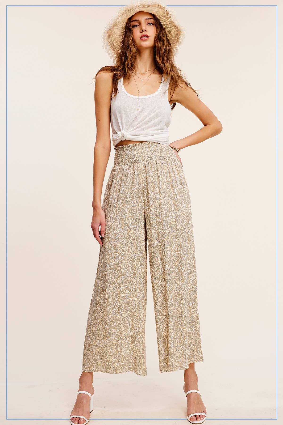 La Miel - Wholesale Pants - Women's - JCP4225-Boho Paisley Print Wide Leg Flowy Pants with Pockets18