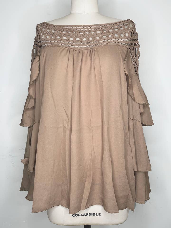 Pink Irene Wholesale - Wholesale Blouse - Women's - RUFFLE SLEEVE DETAIL CHIFFON TOP PLUS SIZE