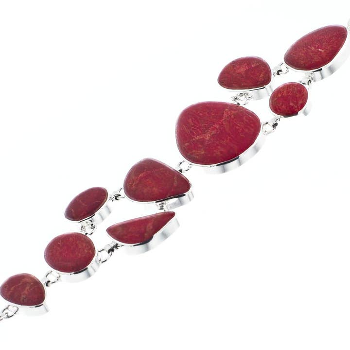 925 sterlingsølv ægte rød svampkoralsølv armbånd, 16,5-19 cm for engroshandel hos FifiRose