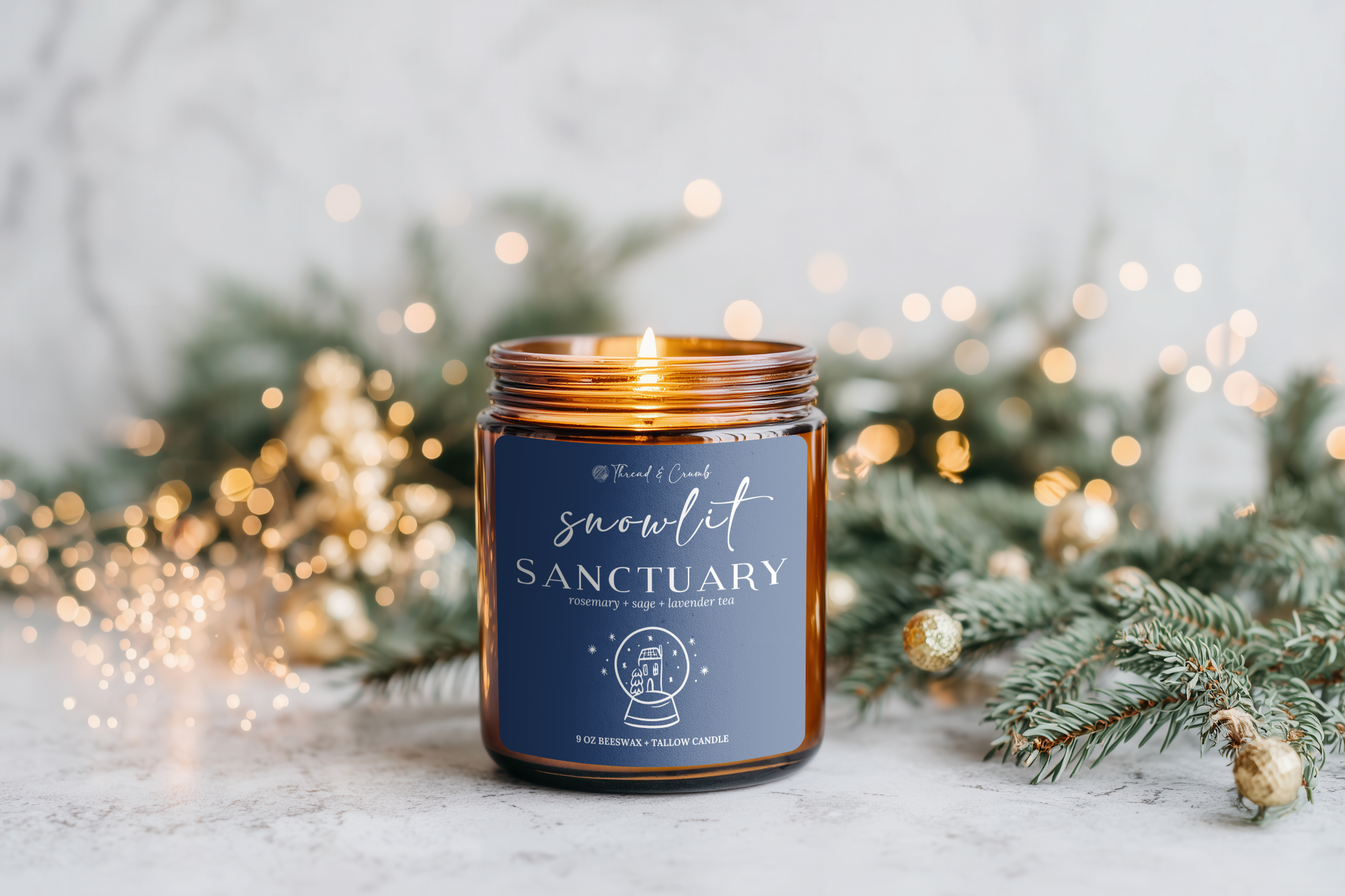 Thread & Crumb - Wholesale Jar/Filled Candle - "Snowlit Sanctuary" Beeswax + Tallow Candle | Holiday Candle3