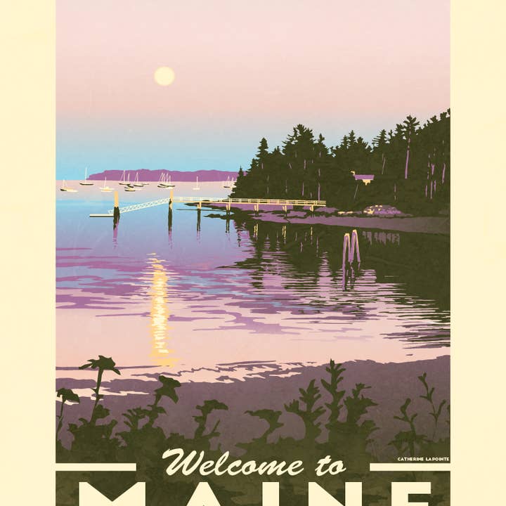 Maine Harbor Vintage Vinyl Sticker Souvenir for wholesale by Lionheart Graphics