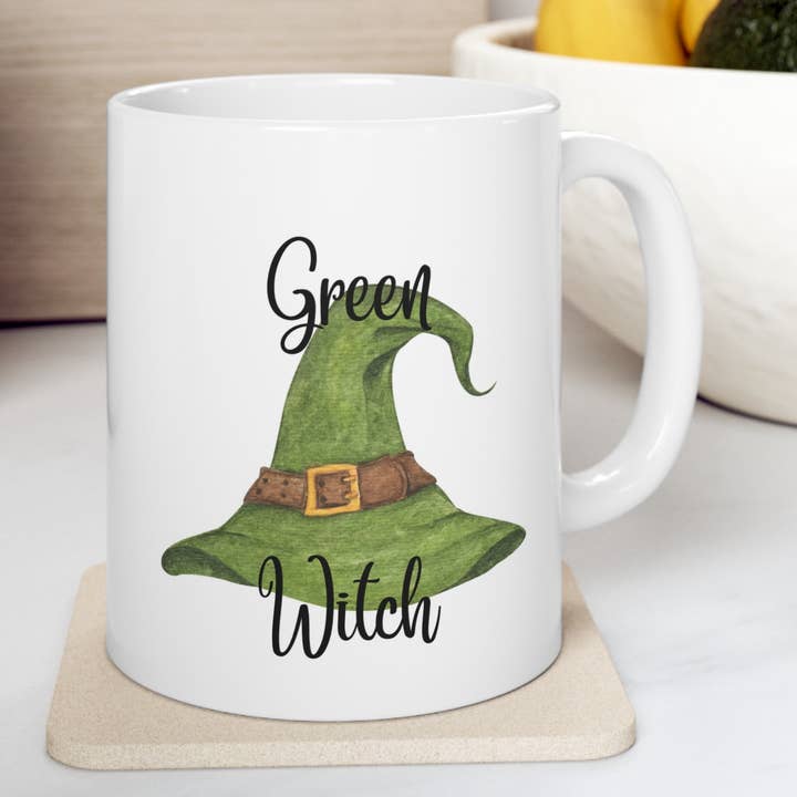 Green Witch Cute Ceramic Mug for wholesale by Eye of Toad, LLC
