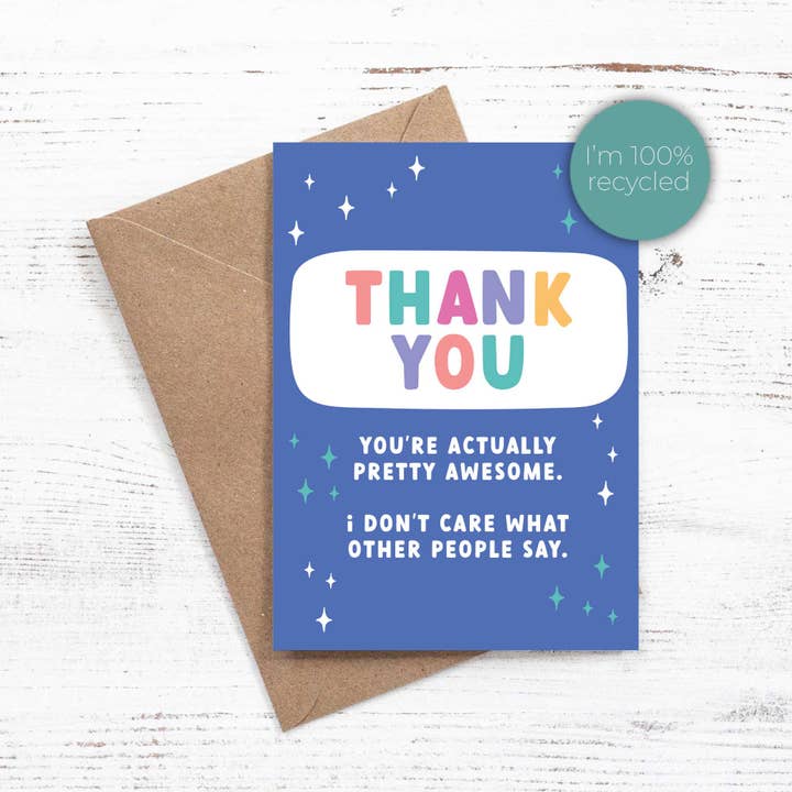 Thank You, You're actually pretty awesome - Greeting Card for wholesale by Nutmeg Creative