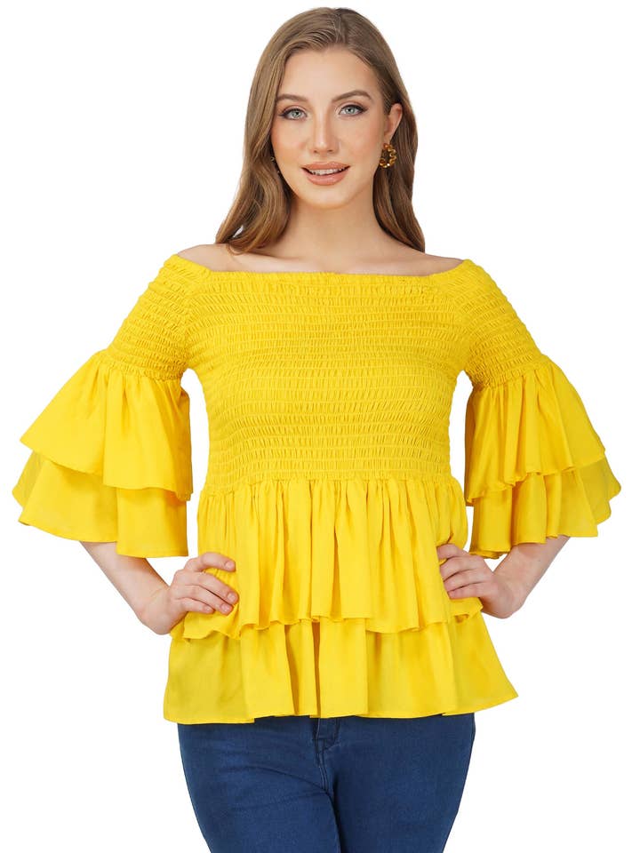 Gelbes doppellagiges geräuchertes Oberteil für den Großhandel von Satsuma Wholesale