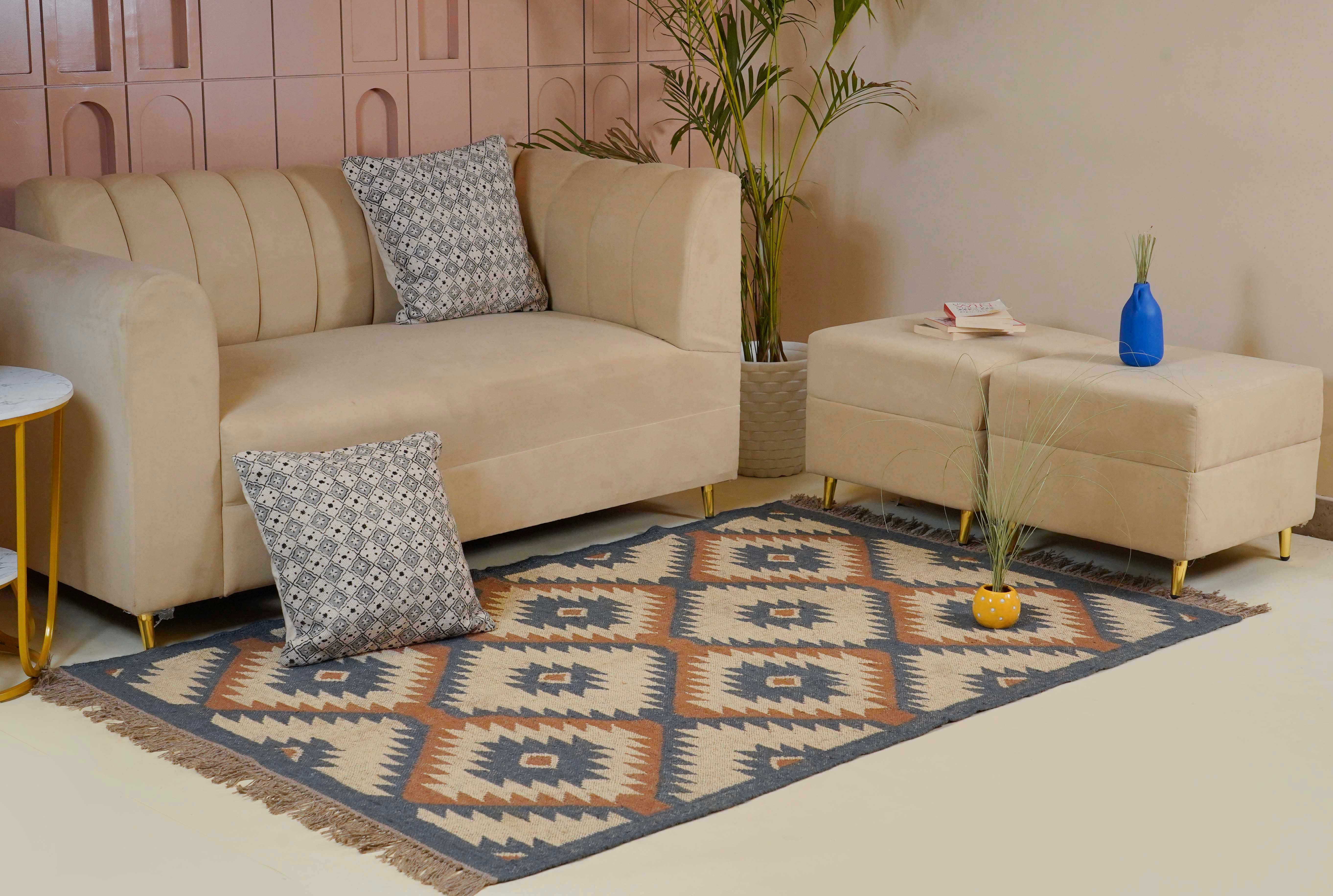 Chouhan Rugs - Wholesale Vloerkleed - Geometrische Kilim jute tapijten Meer kleurige wol jute dhurrie0