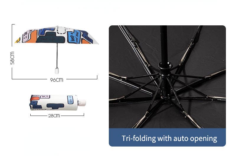 Funkyrel® Atzbranding Limited - Wholesale Umbrella - Women's - Tetris Pattern Folding Travel Umbrella for Sun and Rain9