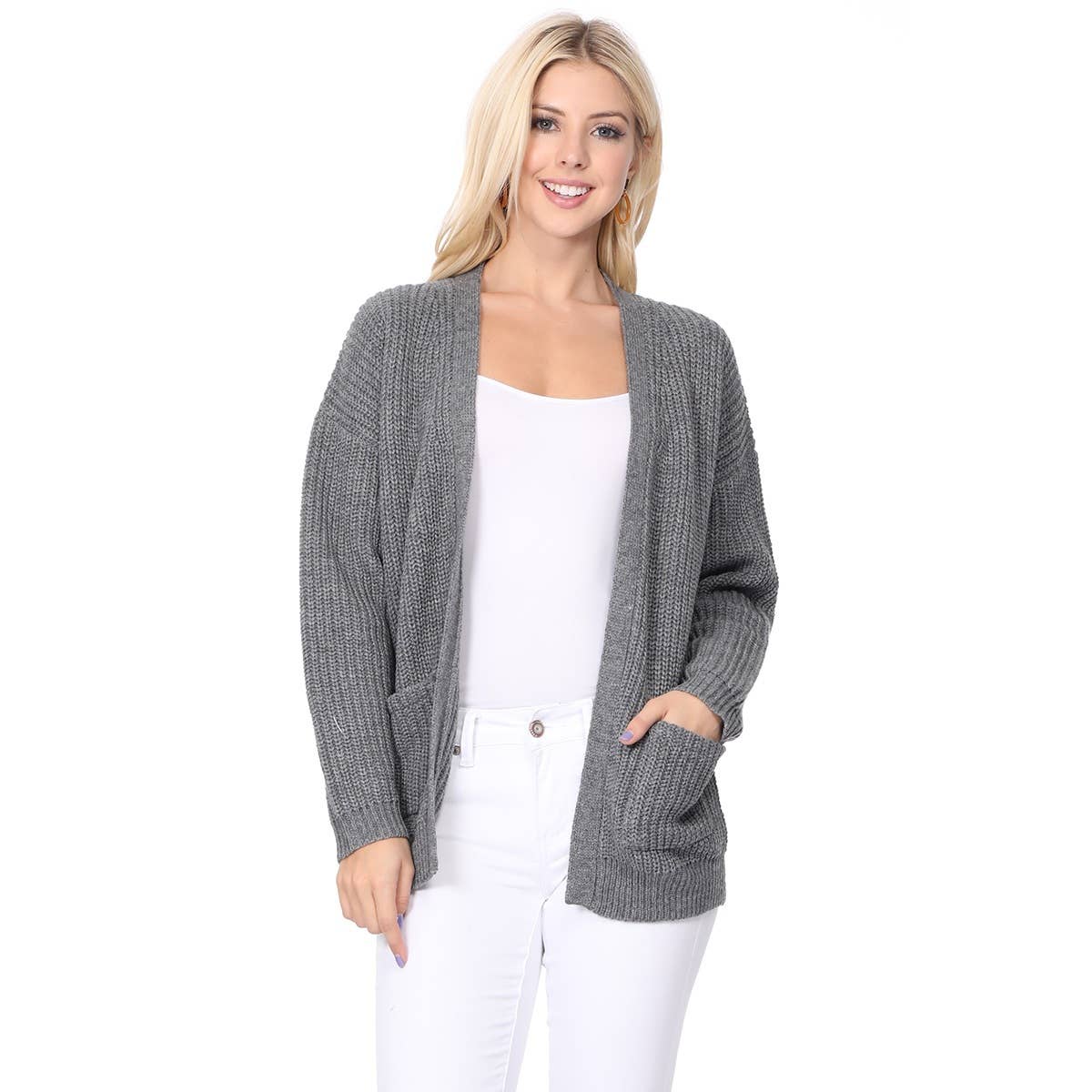 Mak – wholesale Cardigan – Women’s – Women's Waffle Knit Open Front Sweater Cardigan HK82462