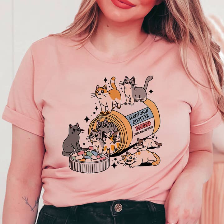 House Of Rodan – Großhandel T-Shirt (Grafikdruck) – Damen – Serotonin-Boosting Katzen - T-Shirt zur geistigen Gesundheit von Katzen