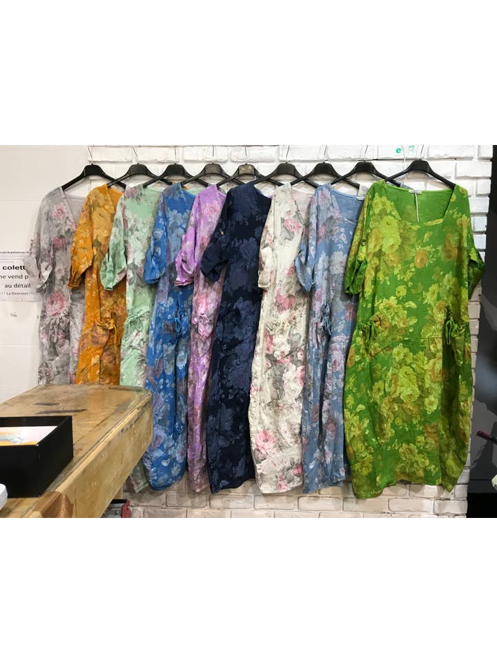 la maison des fibres naturelles – Großhandel Kleid – Damen – Leinenkleid mit floralem Muster, 100 % Leinen, Modell 6796727