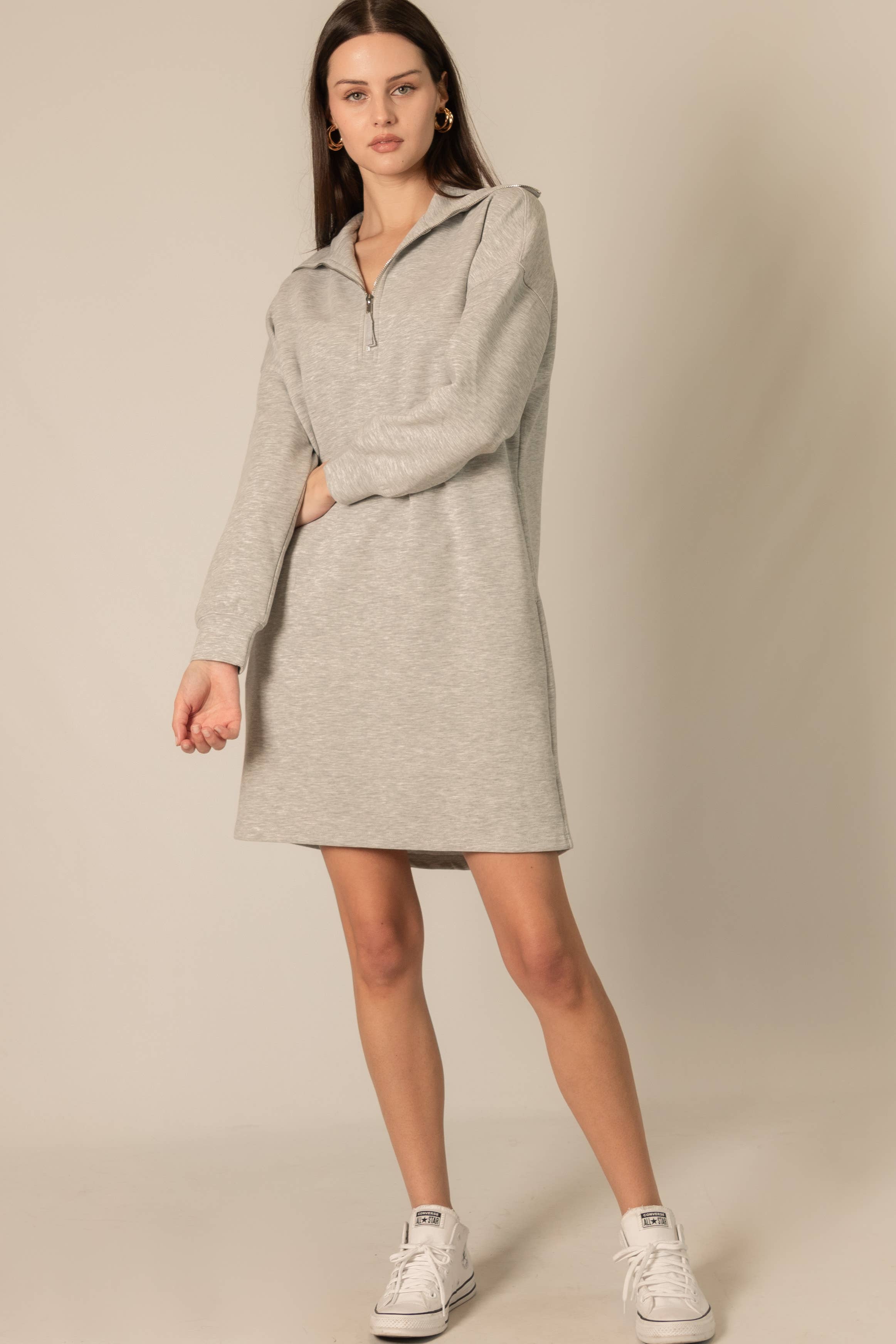 P. CILL - Wholesale Dress - Women's - P. CILL Butter Modal Quarter Zip Up Long Sleeve Dress12