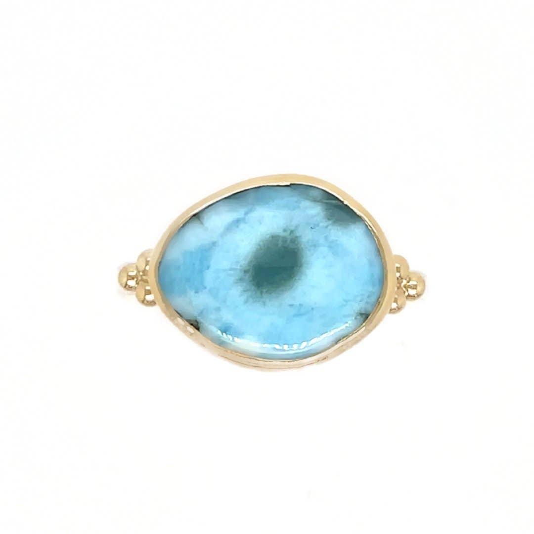 Emily Amey Jewelry - Wholesale Cocktail/gelegenheidsring - Larimar ring in 14k geelgoud en sterling zilver