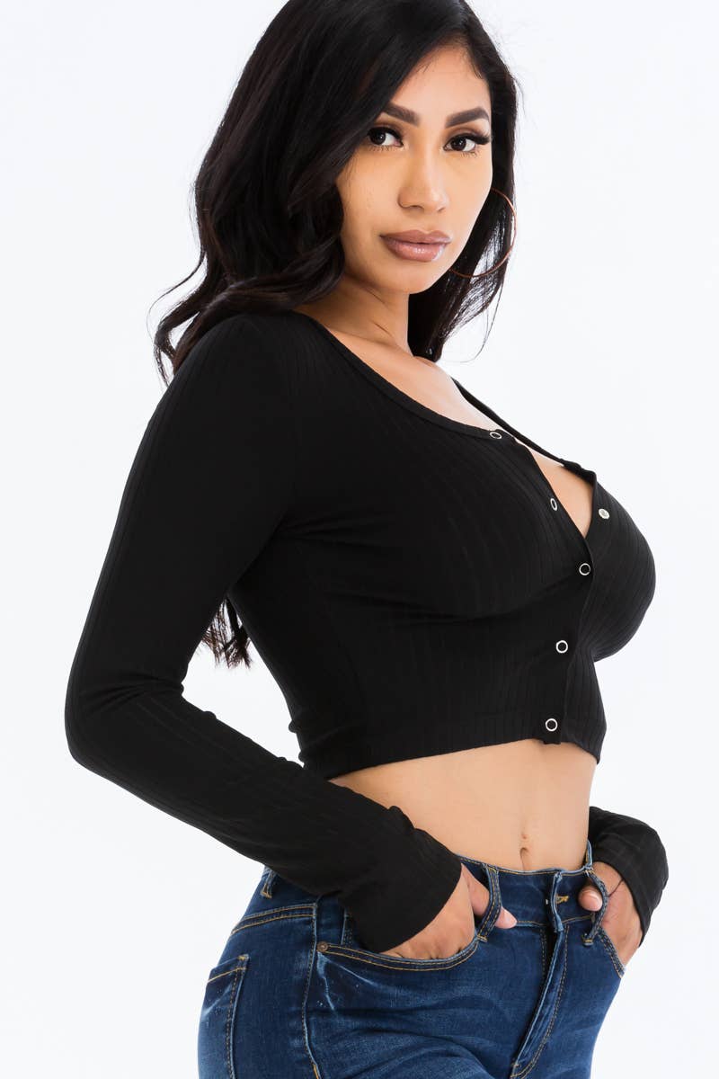 CAPELLA APPAREL - Wholesale Knit Top - Women's - Button Up Ribbed Crop Top12