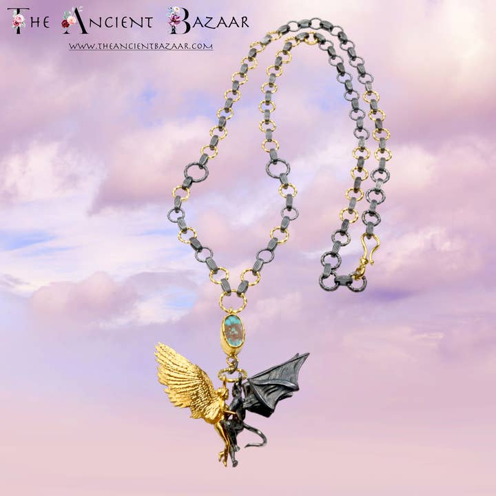 Item # RS-32280A - Gold Plated Devil & Angel Necklace for wholesale by The Ancient Bazaar Jewelry & Accessories