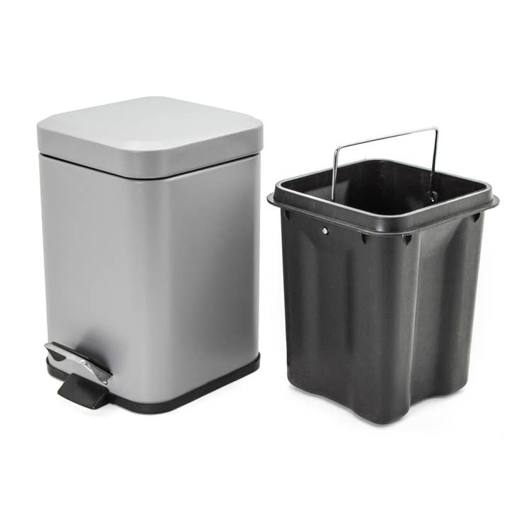 Rinkit Ltd - Wholesale Trashcan/Trash Bin - Harbour Housewares Square Steel Pedal Bin - 3L - Grey