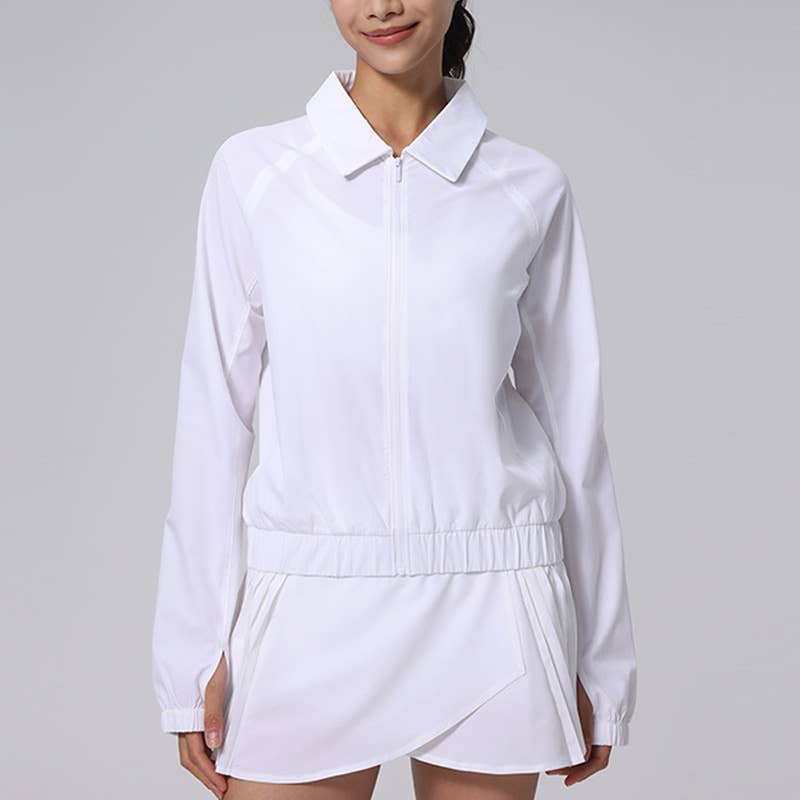 WONDERXFANS - Wholesale Trainingsjack - Dames - UV-beschermende polokraag lange mouwen tennisjack.2