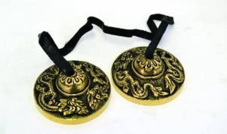 GREENROOTS USA LLC - Wholesale Meditation Supplies - Dragon Carved Tibetan Cymbals 2"D0
