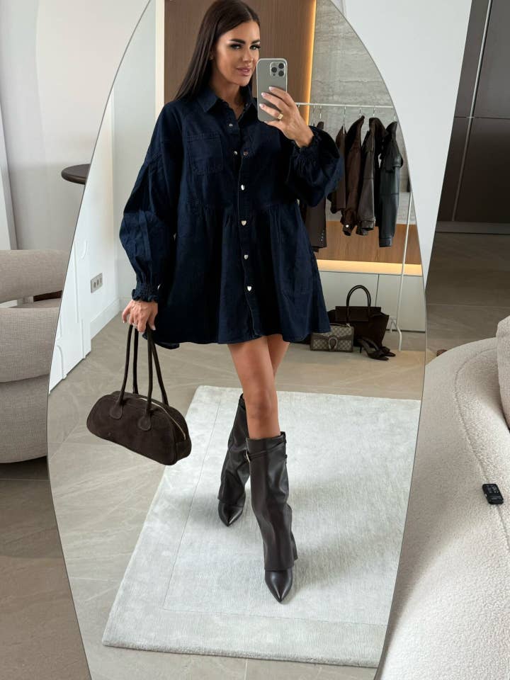 Marayn - Wholesale Dress - Women's - Chic 2025 Western Casual Denim Shirt Dress12