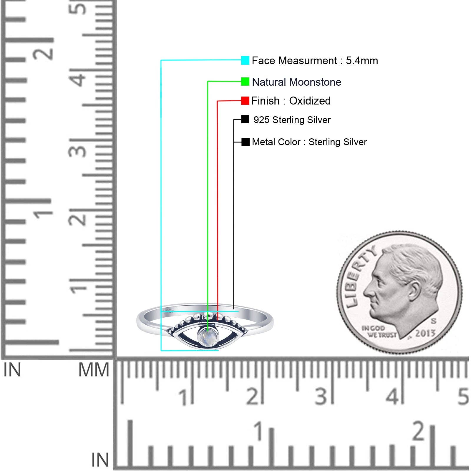 Månesten Rund månesten onde øje ring oxideret for engroshandel på Faire3