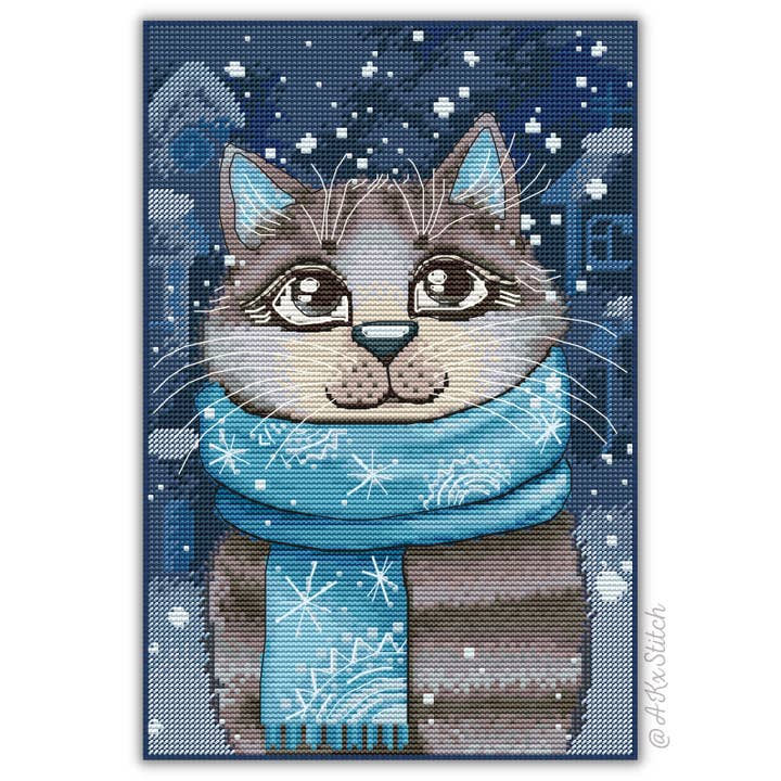 Winter Dreams Cat Cross Stitch Kit for wholesale by AKxStitch