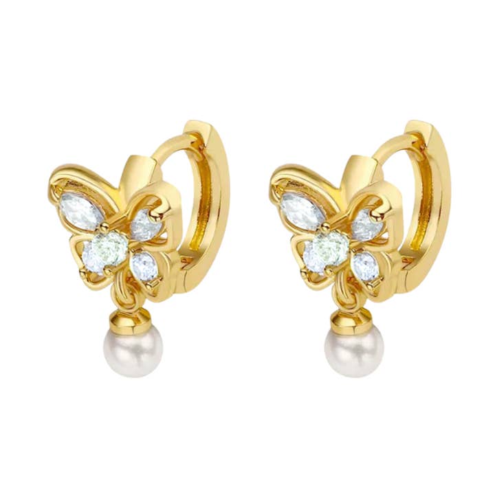 Orecchini a cerchio con farfalla di perle bianchi per la vendita all'ingrosso da parte di Rosies