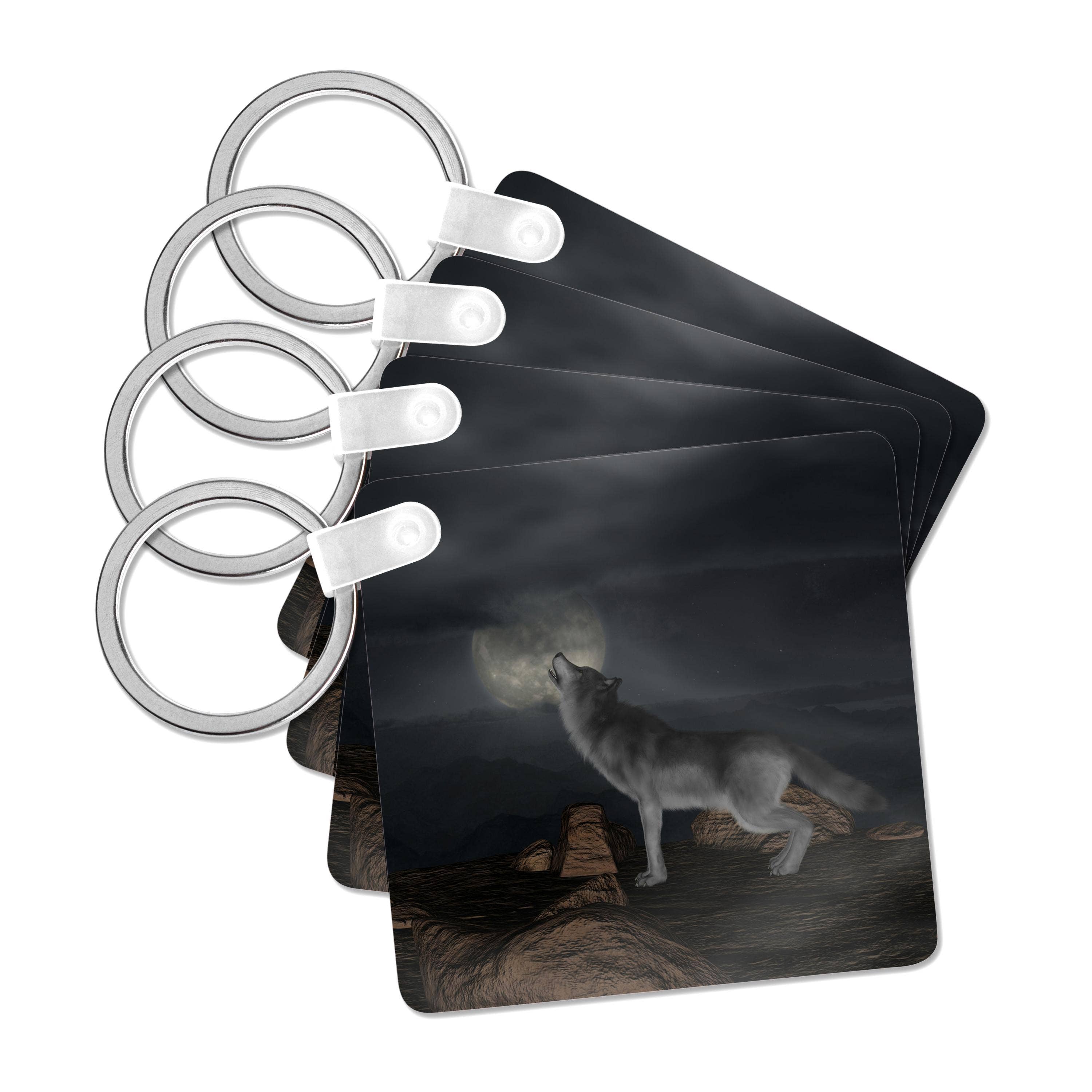 3dRose - Vente Porte-clés – unisexe - 3dRose, Loup hurlant à la lune - Photographie animalière fantastique de loups, Porte-clés0