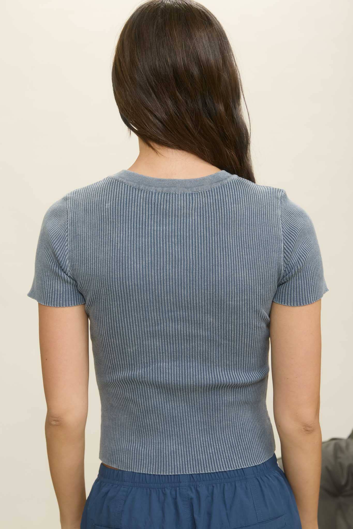 Blu Pepper - Wholesale Knit Top - Women's - WASHED RIBBED SHORT SLEEVE CROPPED KNIT TEE6